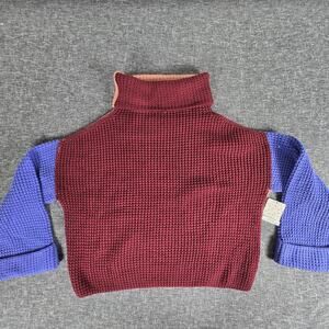 NWT Free People Colorblock Park City Slouchy Waffle Chunky Knit Sweater SZ M